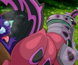 2026 ambiguous_gender anus dominant dominant_female duo female female/ambiguous feral generation_3_pokemon generation_9_pokemon genitals hi_res larger_female lonbluewolf mega_evolution mega_scolipede nintendo pokemon pokemon_(species) sableye size_difference smaller_ambiguous vulva