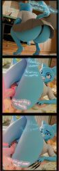 3d_(artwork) absurd_res angry anthro blender_(artwork) blender_cycles_(artwork) blue_body bodily_fluids cartoon_network claw_marks clothed clothed_anthro clothed_female clothing clothing_aside comic cum cum_in_vagina cum_inside dialogue digital_media_(artwork) domestic_cat duo ejaculation felid feline felis female female_penetrated food furniture genital_fluids genitals hi_res inside kitchen lagomorph legs_up leporid lying male male/female male_penetrating male_penetrating_female mammal neondonut nicole_watterson nude_anthro nude_male on_table panties panties_aside pastry penetration penis pie rabbit richard_watterson sex table tail text the_amazing_world_of_gumball topwear underwear underwear_aside vaginal vaginal_fluid_string vaginal_fluids vaginal_penetration