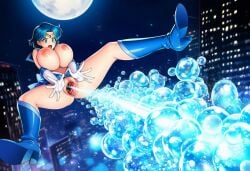 ai_generated ami_mizuno beam breasts breasts_out clitoris female female_only finishing_move firing_weapon huge_breasts hydro_pump legs_apart pussy sailor_mercury sailor_moon_(series) sailor_senshi_uniform screaming solo_female special_attack super_powers torn_clothes torn_clothing vagina vaginal_attack water water_stream bubbles moon