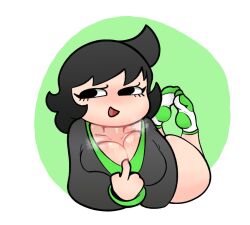 donita_nsfw donita_(donitaverde23) self_insert oc original_character solo solo_female female_only breasts breasts_out breast_press breast_squeeze boobs boob_window sweat sweatdrop sweating sweaty sweaty_body sweaty_breasts feet feet_up feet_together feet_fetish socks mob_face thick_thighs thighs butt big_breasts big_ass big_butt big_thighs big_boobs