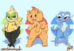 anthro anus areola avian_feet beak big_breasts big_butt black_body black_eyes blue_body blush bodily_fluids bottom_heavy breasts browt butt cross-popping_vein eyelashes fangs feathers female fur gecqua generation_10_pokemon genital_fluids genitals group habrow hi_res limantequilla miori navel nintendo nipples nude open_mouth open_smile orange_areola orange_body orange_eyes orange_fur orange_nipples pink_areola pink_nipples pink_nose pink_sclera pokemon pokemon_(species) pokemon_ww pombon pomken purple_areola purple_nipples pusys saliva small_breasts smile spread_butt spreading teeth thick_thighs tongue tongue_out trio vaginal_fluids vulva white_eyes wide_hips yellow_body yellow_feathers
