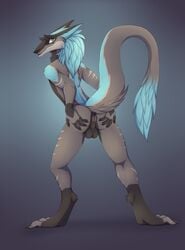 2018 anthro anus ass balls fur looking_at_viewer looking_back male mammal nude presenting presenting_hindquarters r-z sergal solo