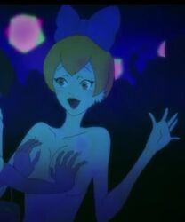 1boy1girl 1girls 2010s 2018 akira_fudou anime_screencap blonde_hair bob_cut breast_grab breasts brown_eyes cute devilman devilman_crybaby ear_piercings female hair_ribbon large_breasts light-skinned_female light_skin netflix open_mouth ribbon screenshot short_hair sumi_(devilman) surprised yellow_eyes