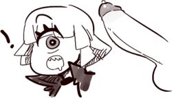 ! 1_eye annie_(anaid) balls big_eyes big_penis black_and_white clothing collar cyclops disembodied_penis drooling duo erection female humanoid humanoid_penis jacket low_res male monochrome monster_girl_(genre) noseless open_mouth penis penis_awe reaction_image saliva sharp_teeth simple_background surprise tailclops_(race) tailclops_(species) teeth thetenk