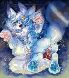 3_toes ahegao anthro anus blue_pawpads blush bodily_fluids breast_play breast_suck breasts butt claws digitigrade dildo dildo_in_vagina dildo_insertion dildo_sitting duo eeveelution ejaculation fangs feet female female/female fingering fingering_partner generation_4_pokemon genital_fluids genitals glaceon hi_res kneeling looking_pleasured lying multi_breast nihilochannel nintendo nipples nude nude_anthro nude_female on_back one_eye_closed open_mouth orgasm pawpads paws penetration pink_nipples pink_pawpads pink_vulva pokemon pokemon_(species) raised_tail romantic romantic_couple saliva saliva_on_tongue saliva_string sex sex_toy sex_toy_in_vagina sex_toy_insertion spread_legs spreading sucking tail teeth toe_claws toes tongue tongue_out vaginal vaginal_fingering vaginal_fluids vaginal_penetration vaginal_squirting vulva
