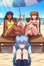 3girls ai_generated alternative_costume ass asuka_langley asuka_langley_sohryu ayanami_rei bangs barefoot beach beach_chair beach_umbrella blue_eyes blue_hair bodysuit bowing bowing_down breasts chair cleavage clicking clothing cocktail confident confident_female confident_smile crossed_legs crossover dark-skinned_female dark_skin day dominant dominant_female dominant_female_submissive_female domination dress drinking_glass earrings enjoying enjoyment enmaided feet feet_worship female femdom food foot_fetish foot_focus foot_worship footrest footstool glass goddess hair_ornament happy happy_dom happy_girl hat headdress headwear holding hoop_earrings human_footstool human_furniture humiliation interface_headset jewelry kneeling kneeling_female kuudere large_breasts legs lezdom lezsub long_hair looking_at_viewer loser loser_submits lounging medium_breasts multiple_females multiple_girls nadia_la_arwall navel necklace neon_genesis_evangelion ocean open-mouth_smile open_mouth orange_hair outdoors presenting_feet princess public public_humiliation rei_ayanami relaxing sad sand servant serving sexy sexy_body short_hair sitting sky slave slave_girl smile soles soles_focus sunbathing toenails toes tsundere umbrella uniform water winner worship worshipping yellow_dress yuri