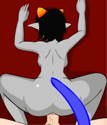 1boy 1girls animated ass black_hair color colored female grey_body grey_skin homestuck horns ms_paint_adventures muscular muscular_male naked nepeta_leijon penis pointy_ears pussy quietstealth red_background short_hair straight troll vaginal_penetration white_skin