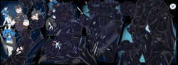 2_penises alex_(doblyno) ambiguous_gender antenna_wire anthro bite black_body black_fur blue_body blue_eyes blue_fur blue_hair blue_penis bodily_fluids breasts cum cum_drip cum_in_mouth cum_in_vagina cum_inside cum_on_breasts cum_on_face cum_on_penis dripping ejaculation fur genital_fluids genitals goo_transformation grey_body hair heart_symbol herm hi_res horn human humanoid intersex kissing lactating lactating_during_sex latex lifting male mammal multi_genitalia multi_penis mxl penis shoulder_bite smile speech_bubble teeth_showing transformation white_body white_fur xiaofei_(doblyno) yellow_eyes