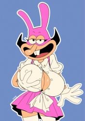 big_breasts cartoony female_only girl grabbing_own_breast landtf8 looking_at_viewer nipples_visible_through_clothing noisette noisette_(pizza_tower) partially_unbuttoned pizza_tower skirt