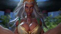 1boy 1girls 3d 3d_(artwork) 3d_animation big_breasts blue_eyes boobjob boobs breasts dark-skinned_female dark_skin deathbloomsva ebony_female female female_focus interracial large_breasts longer_than_10_seconds looking_at_viewer male male/female marvel marvel_comics marvel_rivals matthew_d._lovelock ororo_munroe paizuri pov ragged_breathing rougenine seductive_look sex short_video shorter_than_one_minute sound storm_(marvel_rivals) storm_(x-men) sunpuppy video voice_acted white_hair x-men