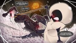 2girls black_body blush blush_lines blushing blushing_female bug bug_girl dialogue hollow_knight hollow_knight:_silksong hollow_knight_(franchise) hornet_(hollow_knight) insect insect_girl lace_(hollow_knight) lace_(hollow_knight:_silksong) lesbian mashedsteak2.0 rubbing_pussies_together scissoring scissoring_position silksong spider spider_girl team_cherry tribadism white_body yuri