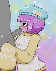 anonymous_male beanie black_eyes blowjob blowjob_only breath_cloud cock dandy's_world dandys_world dick easter egg_theif_gigi gigi_(dandy's_world) gijinka hearts human humanized humanoid long_sleeves looking_at_partner looking_up movement_lines oral oral_sex oversized_clothes oversized_shirt penis penis_in_mouth purple_hair purple_skin roblox roblox_game saliva saliva_on_penis shellsmasher short_hair sleeves sleeves_past_wrists sound_effects sucking sucking_dick sucking_off sucking_penis sucking_tip wet wet_penis