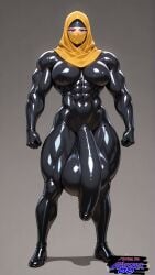futanari big_penis big_balls large_penis saggy_balls ai_generated huge_cock 1futa flaccid flaccid_penis bulge bulge_through_clothing big_breasts hyper_penis tight_clothing visible muscular_futa hijab