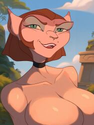 ai ai_generated alien breasts captain_amelia disney feline female green_eyes large_breasts looking_at_viewer mature_female milf short_hair solo treasure_planet