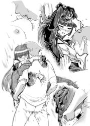 /\/\/\ 1boy 2girls bangs biting blunt_bangs blush breasts censored clenched_teeth closed_eyes eyebrows_visible_through_hair female flower gamerag gokou_ruri greyscale hair_flower hair_ornament hug kousaka_kyousuke long_hair mole mole_under_eye monochrome multiple_girls nipple_biting nipples no_shoes ore_no_imouto_ga_konna_ni_kawaii_wake_ga_nai pantyhose sex shirt small_breasts straight tears teeth torn_clothes torn_pantyhose upright_straddle vaginal_penetration