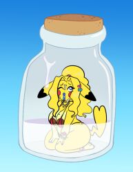 anthro areola big_areola bikini blue_eyes blue_lips blue_lipstick bodily_fluids clothing container cum cum_in_container cum_in_jar cum_on_face diamond_rodriguez_(mitzapizza) female fur generation_1_pokemon genital_fluids hsweetfeather jar lips lipstick makeup markings meme mole_(marking) nintendo nipple_outline nipple_slip one-piece_swimsuit pikachu pink_bikini pink_clothing pink_swimwear pokemon pokemon_(species) pony_cum_jar_project sling_bikini solo swimwear thick_lips two-piece_swimsuit visible_nipples yellow_body yellow_fur