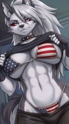 1female 1girls abs ai_generated american_flag_bikini anthro athletic athletic_body athletic_female beautiful bed bedroom big_ass big_breasts bikini black_shirt breasts canid canine canis clothed clothing demon demon_girl ear_piercing ears female fingerless_gloves fit fit_body fit_female furry furry_only goth goth_girl grey_body grey_fur grey_hair hellhound helluva_boss hi_res high_resolution highres indoors inside long_hair looking_at_viewer loona_(helluva_boss) mildlyflirty multicolored_fur muscles muscular muscular_female mythological_canine mythological_creature mythology notched_ear pants red_sclera sexy shirt shirt_lift silver_hair stylized swimsuit swimwear tagme tail toned toned_body toned_female two-piece_swimsuit two-tone_body two-tone_fur two-tone_tail vivienne_medrano vivziepop white_body white_eyes white_fur window