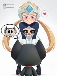 brawl_stars starr_nova_(brawl_stars) kit_(brawl_stars) 1girls 1boy cat_boy boobs hackwork original supercell sexy_pose sexy domination ai_generated legs full_body pink_eyes white_hair anime anime_style cosplay meme