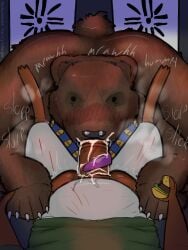 2026 animal_genitalia animal_penis anthro anthro_on_feral bear bestiality blush blush_lines bodily_fluids bottomless brown_body cheeseburger_(far_cry_5) clothed clothing collar collar_only cum cum_drip cum_from_nose cum_in_mouth cum_in_nose cum_inside cum_on_penis digital_media_(artwork) dripping english_text equine_genitalia equine_penis far_cry far_cry_5 fellatio feral food genital_fluids genitals hi_res holding_food holding_object holding_paws lying_on_ground male male/male mammal miteling multicolored_body nude on_ground oral penile penis raised_clothing raised_shirt raised_topwear rockpankake roi_(rockpankake) scratch_mark scratches sex shirt shirt_only size_difference sound_effects text tongue tongue_out tongue_out_fellatio topwear topwear_only two_tone_body ubisoft white_body