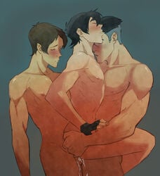 10s 3boys anal artist_request black_hair blush brown_hair double_anal double_penetration erection feet gay gay_sex group_sex keith_kogane lance_mcclain leg_lift looking_at_another male_focus multicolored_hair multiple_boys nude penis scar sex sweat takashi_shirogane tan threesome voltron voltron:_legendary_defender white_hair wince yaoi