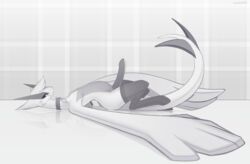 anthro big_penis bloom_(warden006) clothing collar digital_media_(artwork) erection fan_character girly legendary_pokémon legwear lugia monochrome nintendo penis pokemon pokemon_(species) purple_eyes stockings tapering_penis video_games warden006 wardy