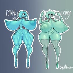 2girls blue_body duo female female_only humanoid humanoid_only hyper-thin_waist not_furry nude oc platform_heels shrumblegumble sprunki sprunki_oc