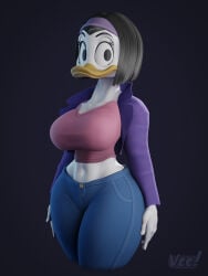 donald_duck_(comics) double_duck kay_k disney female female_only female_focus solo solo_focus solo_female black_hair black_hair_female breasts big_breasts large_breasts boobs big_boobs large_boobs looking_at_viewer 3d_(artwork) 3d thick_thighs thighs midriff_baring_shirt midriff fully_clothed clothed clothed_female veein3d