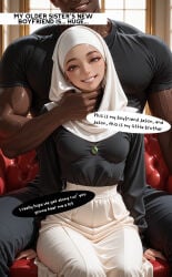 ai_generated arabian dark-skinned_male hijab humiliated humiliation interracial netorare size_difference