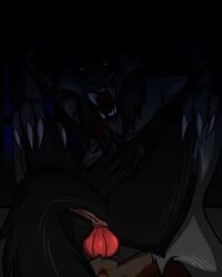 absurd_res alteredkrimson anthro blood bodily_fluids body_horror canid canid_demon canine demon fangs genitals glowing glowing_eyes hellhound hi_res horror_(theme) knot looking_at_viewer male mammal mythological_canine mythological_creature mythology night penis raised_tail t'voal_(alteredkrimson) tail teeth tongue tongue_out