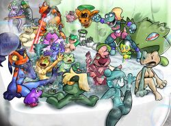 puchipix breasts nude frog pussy multiple_girls multiple_boys robot bath anthro