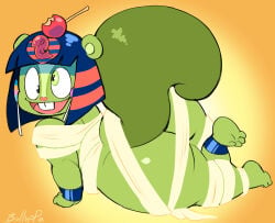 2026 bulluppa mondo_media happy_tree_friends nutty_(htf) ankha_(cosplay) cosplay digital_media_(artwork) digital_drawing_(artwork) color colored simple_background hi_res highres high_resolution signature 1boy solo solo_male male male_only furry furry_only furry_male anthro anthro_only squirrel tree_squirrel squirrel_ears squirrel_tail rodent sciurid mammal green_fur egyptian_headdress egyptian_clothes mummy_wrappings wraps wrappings green_eyes buckteeth smile smiling candy candy_apple lollipop teapot_(body_type) bottom_heavy ass butt big_butt big_ass fat_ass fat_butt thick_ass thick butt_crack wide_hips