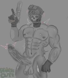 1boy 2026 abs bara big_balls big_dick buff call_of_duty cock firearm focus focus_on_penis ghost_(modern_warfare_2) gloves gun handgun helmet ibispaintx male mask military no_clothes no_color no_shading rayon_cute revolver simon_riley skull_mask solo_male weapon