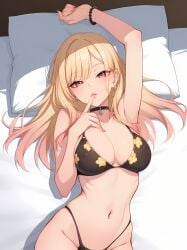 marin_kitagawa kitagawa_marin my_dress_up_darling armpits arms_up arms_behind_back athletic athletic_female hair bra bracelet bikini breasts breasts_out big_breasts big_nipples nipples thong underwear boobs bed bedroom beautiful 1girls solo solo_focus pov eyelashes eyebrows eye_contact choker blonde_hair bikini_top bikini_bottom blush color colored_nails earrings ear_piercing belly belly_button piercing piercings female female_only female_focus fit navel navel_piercing nude nude_female pink_hair pink_eyes ring smile smiling smiling_at_viewer sexy pose posing ai_generated ai_assisted ai ai_art ai-created long_hair teeth teenager licking tongue tongue_out simple_background areolae clothing clothed dress erect_nipples hi_res huge_breasts highres human jewelry indoors light_skin lying wide_hips thick_thighs uncensored