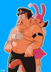 belly body_hair chubby_male erect_penis fat from_behind futa_on_male groping groping_from_behind hugs landtf8 moobs mustache noisette noisette_(pizza_tower) penis_between_thighs peppino_spaghetti pizza_tower surprised_expression