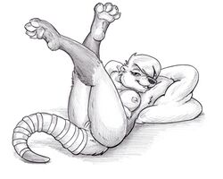 anthro bouncyotter breasts female flinters legs_up mammal mustelid otter pillow pussy solo tail_wraps wraps