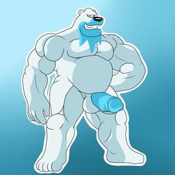 1boy 2018 anthro arm_behind_back bear beartic big_ass big_feet big_hands big_penis big_testicles blue_background blue_fur blue_penis chubby erection fangs feet furry grey_eyes humanoid_penis ice large_ass large_penis long_penis looking_at_viewer male male_only mammal manly musclegut muscular muscular_male nintendo no_nipples nude penis pokémon_(species) pokemon pokemon_bw polar_bear smile solo standing teeth testicles thick_penis thick_thighs video_games white_border white_fur wide_hips