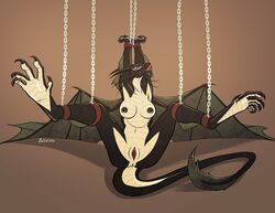 2018 5_toes ankle_cuffs anthro anus arms_above_head ball_gag beleoci bondage bound breasts chains claws clitoris clitoris_piercing cuffs dragon female femsub forced_presentation gag gagged genital_piercing horn looking_at_viewer nipple_chain nipple_piercing nipples nude paws piercing pussy pussy_piercing scalie solo spread_legs spreading thigh_cuffs toes wings wrist_cuffs