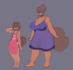 abigail_(peculiart) apron balls bottomless breasts brown_hair chubby femboy futa_is_bigger futa_with_male futanari girly intersex larger_futanari male nightgown peculiart penis see-through size_difference slightly_chubby smaller_male squirrel_ears squirrel_tail stacy_(peculiart)