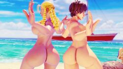 2girls 3d beach capcom female female_focus female_only karin_kanzuki nude nude_female nudity outdoors outside repinscourge sakura_kasugano street_fighter street_fighter_v tagme