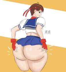 2d ass big_ass brown_hair bubble_butt capcom female hourglass_figure rear_view sakura_kasugano school_uniform schoolgirl short_hair street_fighter tagme themasked_men tomboy wide_hips