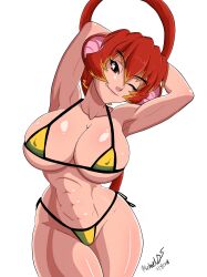 1girls 2018 arms_behind_head big_breasts bikini breasts digital_media_(artwork) female female_only high_quality high_resolution highres lizzy_(ninja-8004) monkey_ears monkey_girl monkey_tail ninja-8004 red_hair redhead_female string_bikini voluptuous voluptuous_female wink winking yellow_bikini yellow_string_bikini