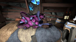 3d draenei female hooves horns licking licking_leg pussy starcraft succubus world_of_warcraft yuri