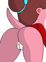 animal_crossing anthro ass bottomless clothed clothing digital_media_(artwork) female fur furry furry_only lottie_(animal_crossing) low_res mammal mustelid nintendo otter partially_clothed pixel_art pussy rear_view sheepwithcrystallicfur solo tail topwear video_games