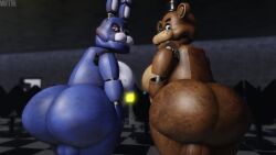 2boys 3d animated animatronic areolae ass backsack balls big_ass big_moobs bonnie_(fnaf) enormous_ass five_nights_at_freddy's freddy_(fnaf) freddy_fazbear gay huge_ass looking_at_viewer looking_back male male_only massive_ass moobs muitetul nipples no_sound robot scottgames tagme twerking video