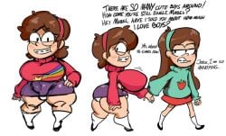 1futa 1girls 2girls breasts brown_hair bulge dipper_pines disney dunnhierdraws female futa_with_female futanari genderswap gravity_falls huge_ass huge_breasts intersex mabel_pines mind_alteration miniskirt rule_63 short_hair shortstack sketch sweater twinning undersized_clothes