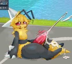 1boy 2025 2d abdomen antennae_(anatomy) anthro arthropod artwork bee beedrill beedrill’s_string_shot big_penis cum cum_on_self cumming digital_drawing_(artwork) digital_media_(artwork) ejaculation eyes furry furry_male gameplay_mechanics gaogomon generation_1_pokemon genitals gomon grass ground hi_res huge_cock hybrid hymenopteran insect insects lake leaking_cum male nintendo on outside penis pokemon pokemon_(species) projectile_cum red shot sitting solo solo_male stinger string tagme tapering_penis thighs water