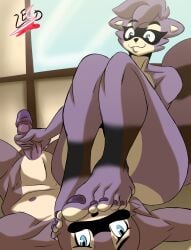 5_toes anthro barefoot clothing duo feet female foot_fetish foot_focus foot_play footjob footwear genitals handjob hi_res lesangd_tw male male/female mammal penile penis plantigrade procyonid raccoon sex soles toes white_clothing white_footwear