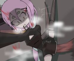 belly_bulge city_background dildo_insertion dildo_penetration female fpe_oc fundamental_paper_education heart-shaped_pupils hearts_around_head horsecock_dildo horsecock_on_humanoid light_skin miss_huroko mouth_drool oc plap purple_eyes shocked_eyes standing_on_one_leg thrusting white_body white_skin windows