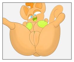 6:5 absurd_res alpog21_(artist) ass big_breasts blue_eyes border breasts busty_feral curling_tail domestic_cat felid feline felis female feral genitals green_mouth green_nipples green_tongue happy hi_res mammal nipples orange_body orange_breasts orange_butt orange_ears orange_head orange_legs orange_tail orange_vulva plump_labia presenting presenting_vulva pussy simple_background solo stem stem_on_head tail tongue trod vulva white_border