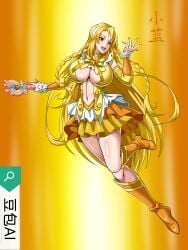 ai_generated balala_little_magic_girls balala_xiao_mo_xian blonde_hair boots female female female_only huge_breasts legs long_hair magical_girl open_mouth skirt solo tribadism xiaolan yellow_boots yellow_eyes yellow_hair yellow_skirt yuri